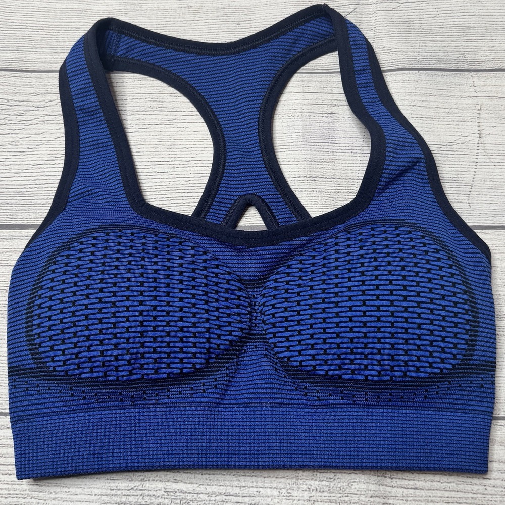 Gymshark Seamless Sports Bra Ribbed Blue Black Size Small Athleisure Workout Gym